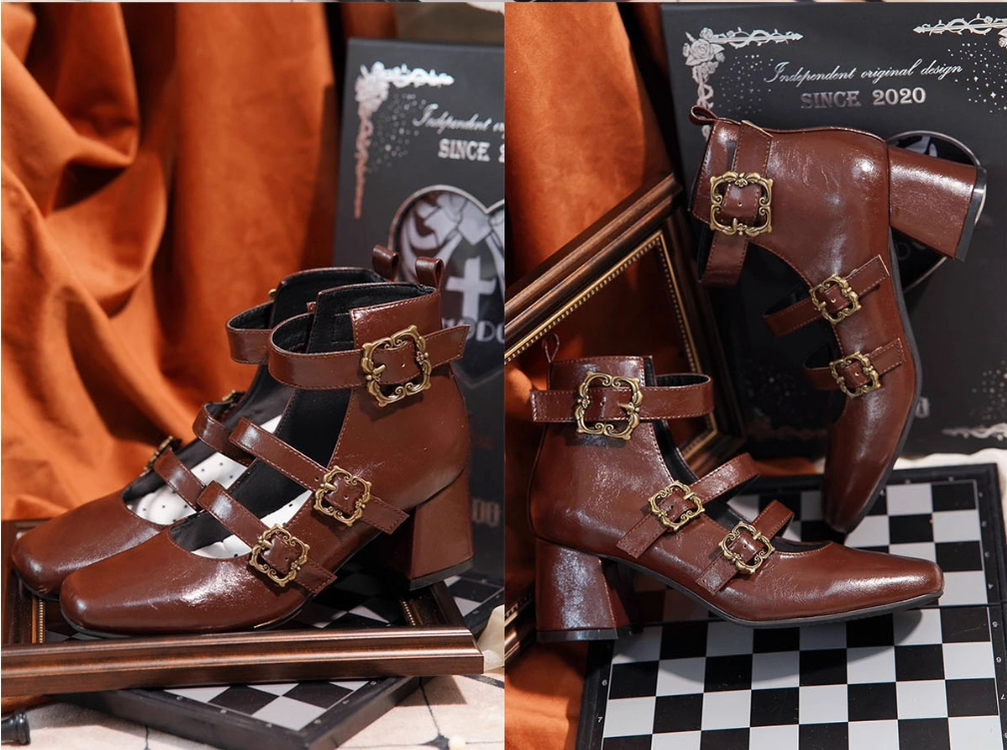 MODO~Praying Poem~Retro Elegant Lolita Three-buckle Mary Janes Shining Shoes 40656:671518