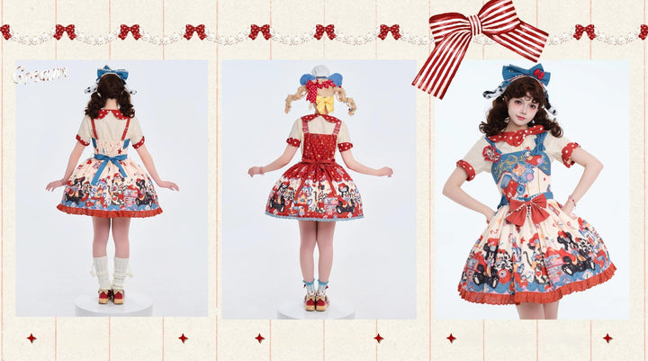 Star Fantasy~The Dogs Party~Kawaii Lolita Dress Set with JSK Salopette and Shirt