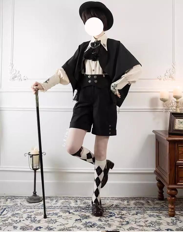 CastleToo - Night Raven Magic - Ouji Lolita Dress Set Prince Suspender Shorts Cape