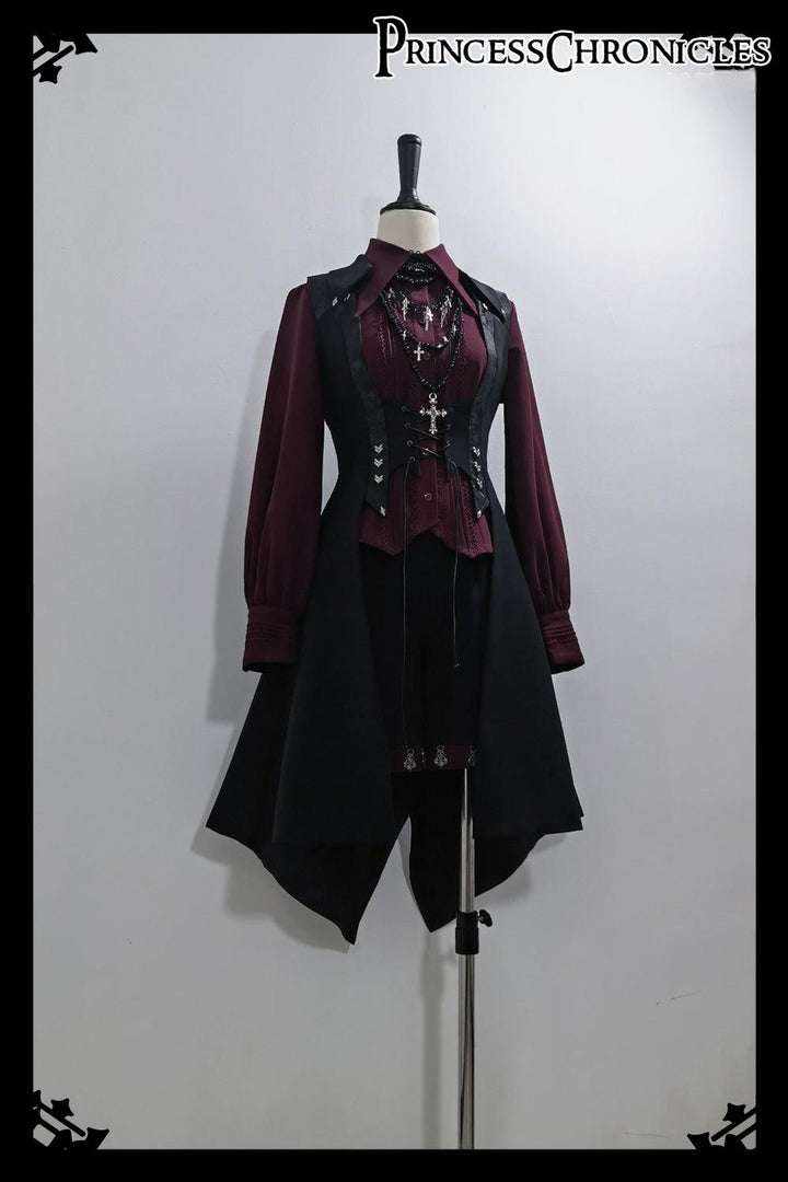 Princess Chronicles~Red and Black 4.0~Ouji Lolita Shorts Outfit Long Vest Prince Blouse