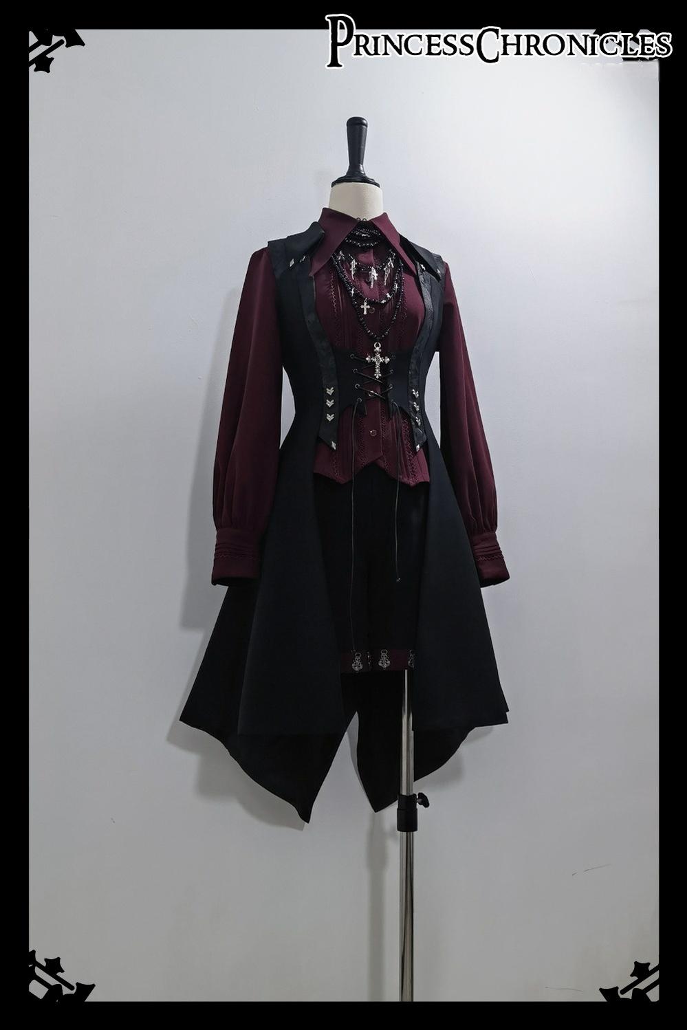 Princess Chronicles - Red and Black 4.0 - Ouji Lolita Shorts Outfit Long Vest Prince Blouse