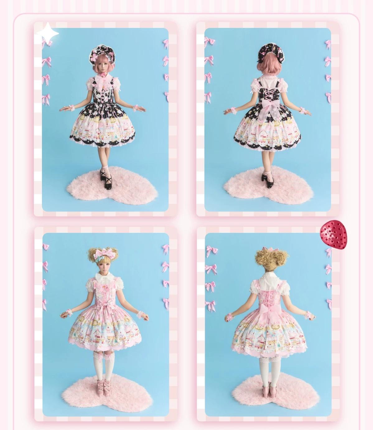 Sweet Cloudland - Cotton Old School Lolita Printed JSK Dress with Petal Hem 45687:858532