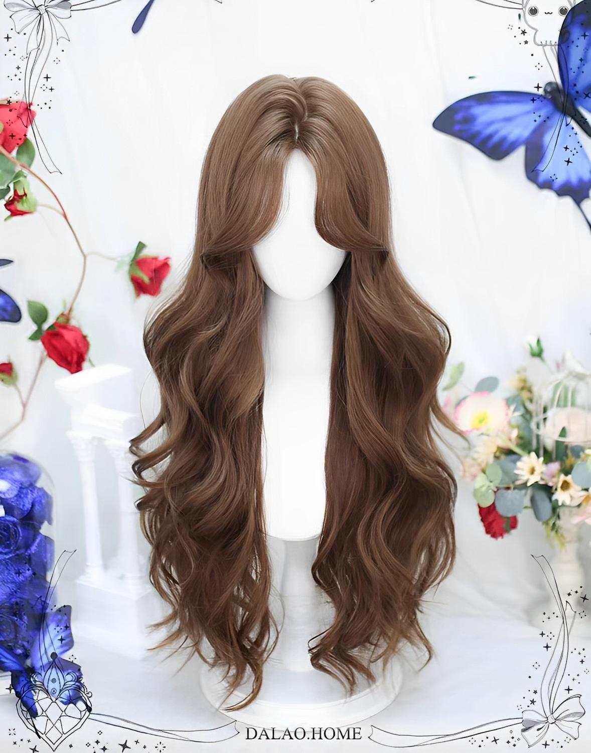 Dalao Home - Shan Li - Daily Lolita Wigs Honey Brown Long Curly Hair Brown wig with a hairnet