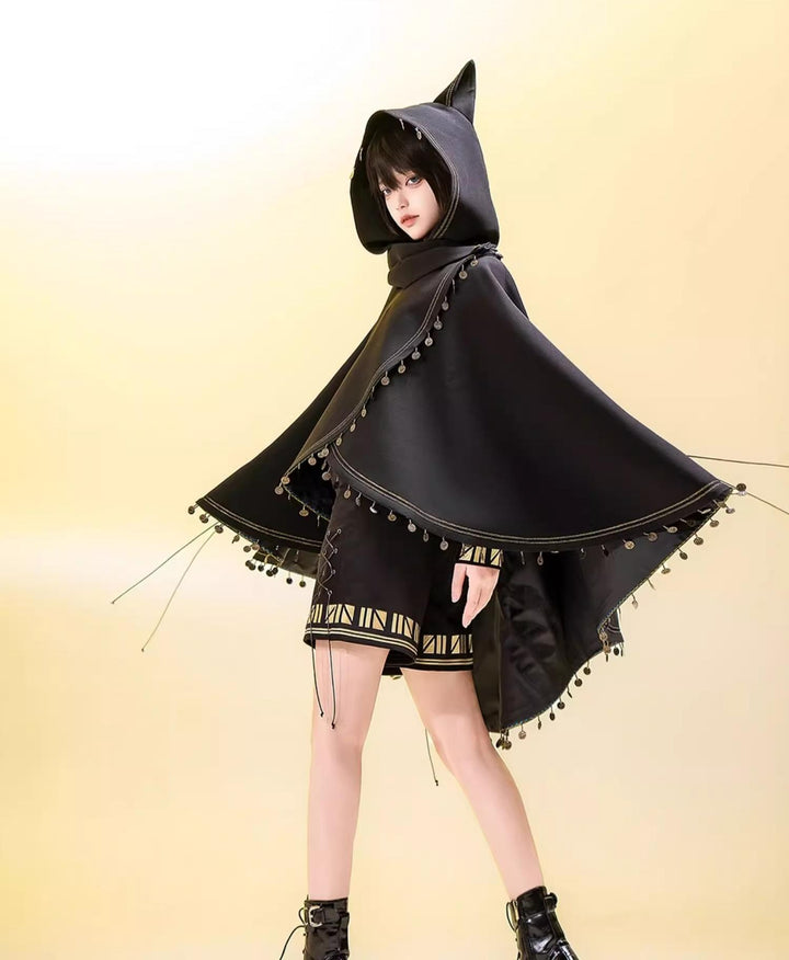 Princess Chronicles~Black Cat~Black Ouji Lolita Cape with Cool Cat Ear Hood