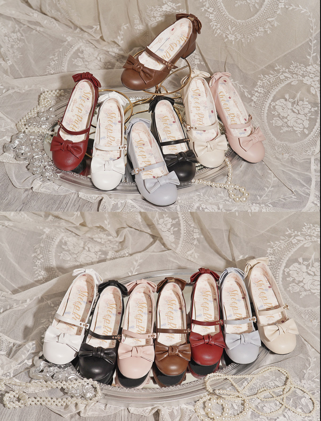 Sheep Puff~Elegant Lolita Bownot Retro High Heel Shoes 6558:725885