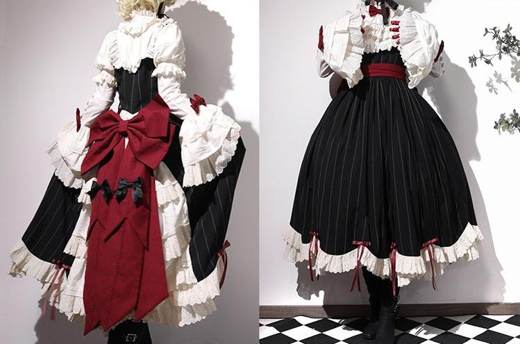 Striped Poem - Gothic Lolita Striped OP Dress with Detachable Sleeves 45403:850462