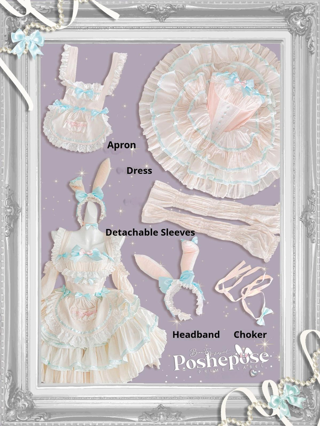 POSHEPOSE~Maid Bunny~Gorgeous Sweet Lolita OP Dress with Detachable Sleeves and Apron (F L M S XS) 41664:720532