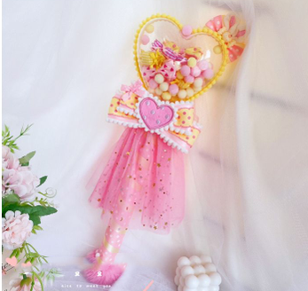 Sweetheart Endless~Sweet Lolita Fairy Wand Handmade Multicolor Heart Shaped yellow-pink heart fairy wand  