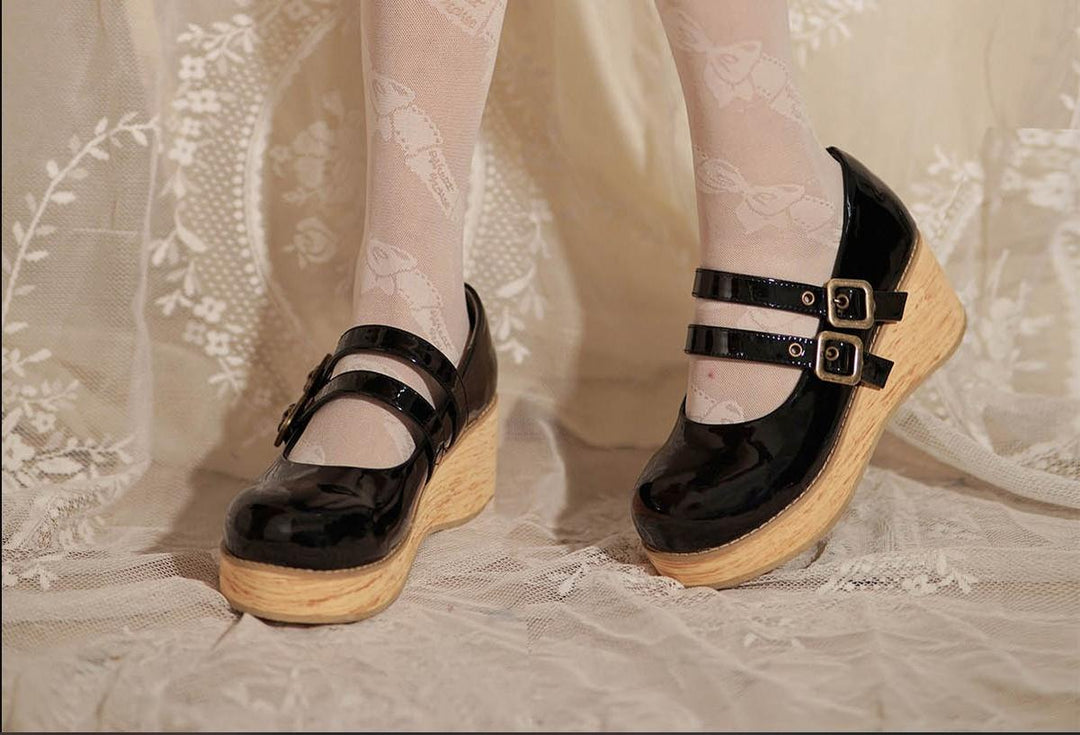 (Buy for me) MODO~Retro Lolita Round Toe Wood Bottom Shoes