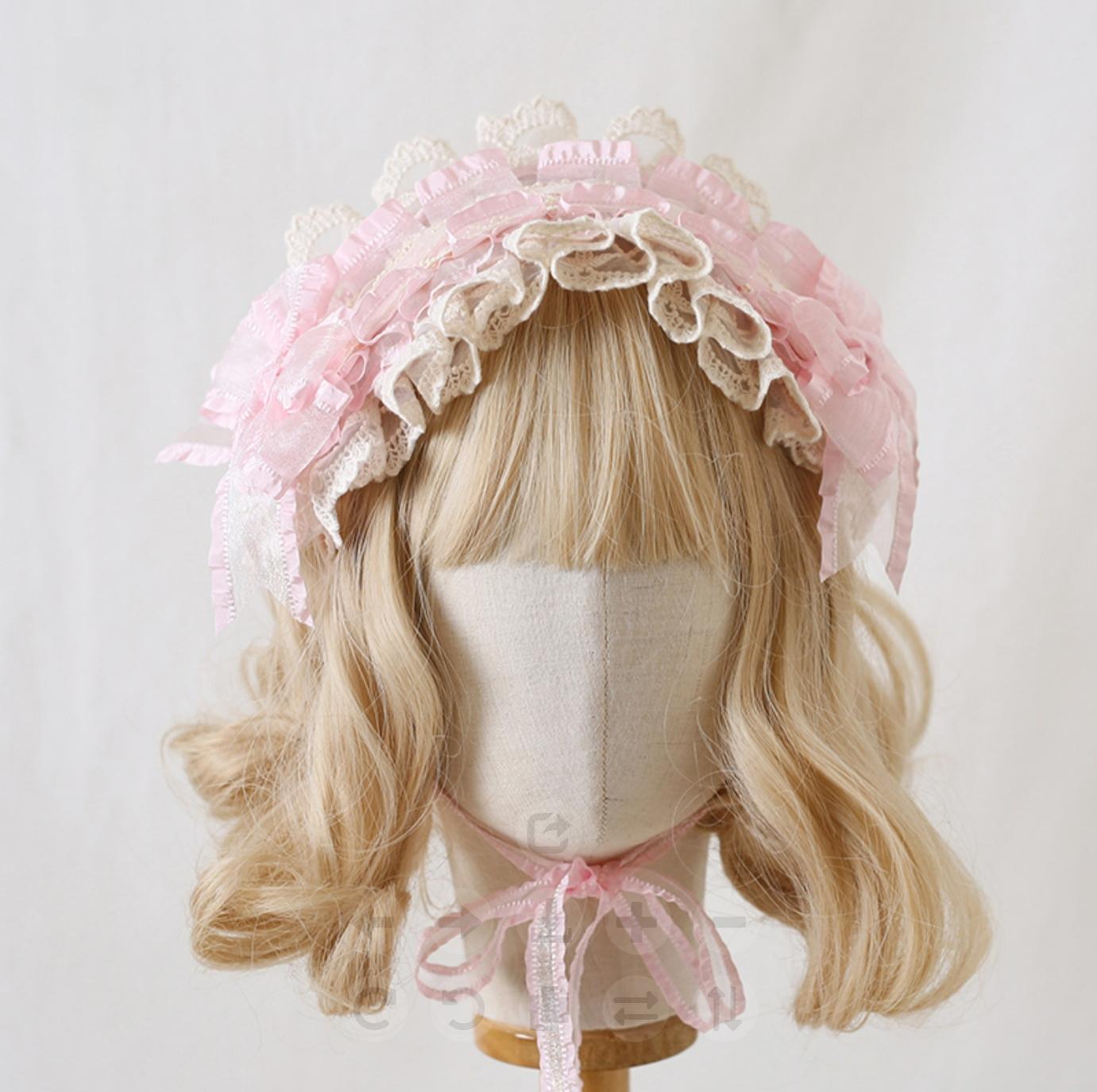 Xiaogui - Mood Limited - Elegant Lolita Headdress Bow Lace KC Light Pink (ivory lace)