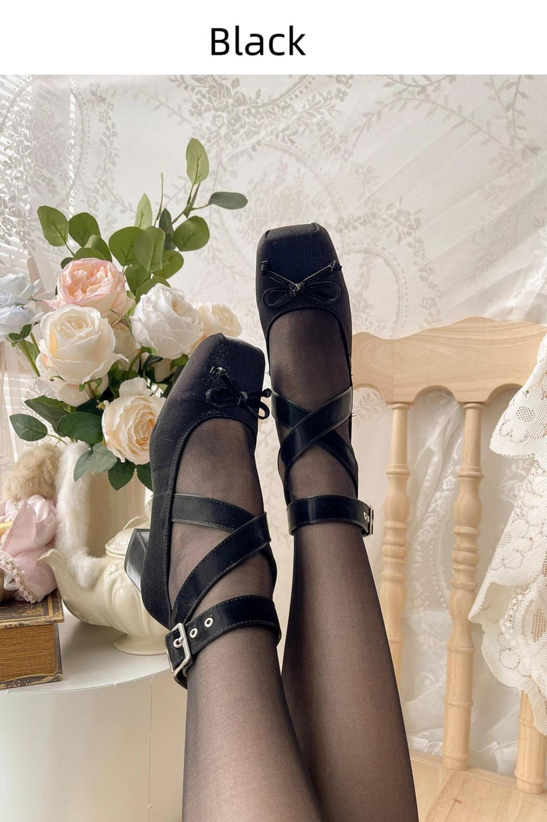 MODO~Elegant Lolita Heels Shoes Square Ballet Shoes   