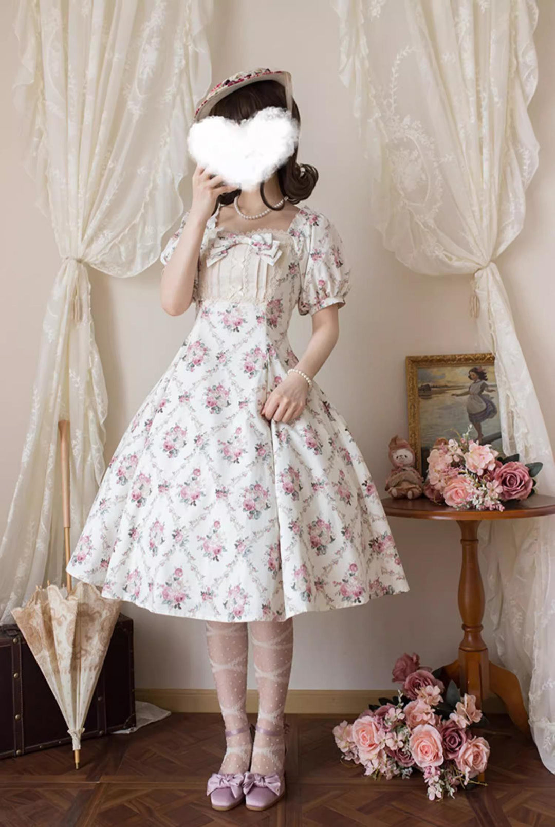 Forest Song~Pastoral Poem~Elegant Lolita OP Dress Floral Print 6-Piece Cut Lolita Dress   