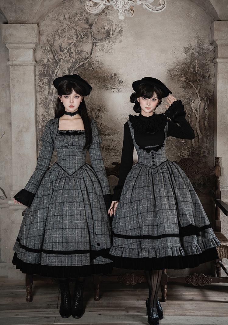 With PUJI - Yesterday's Epistle - Winter Classic Lolita Plaid Dress Set, Fishbone Waist 44227:799839