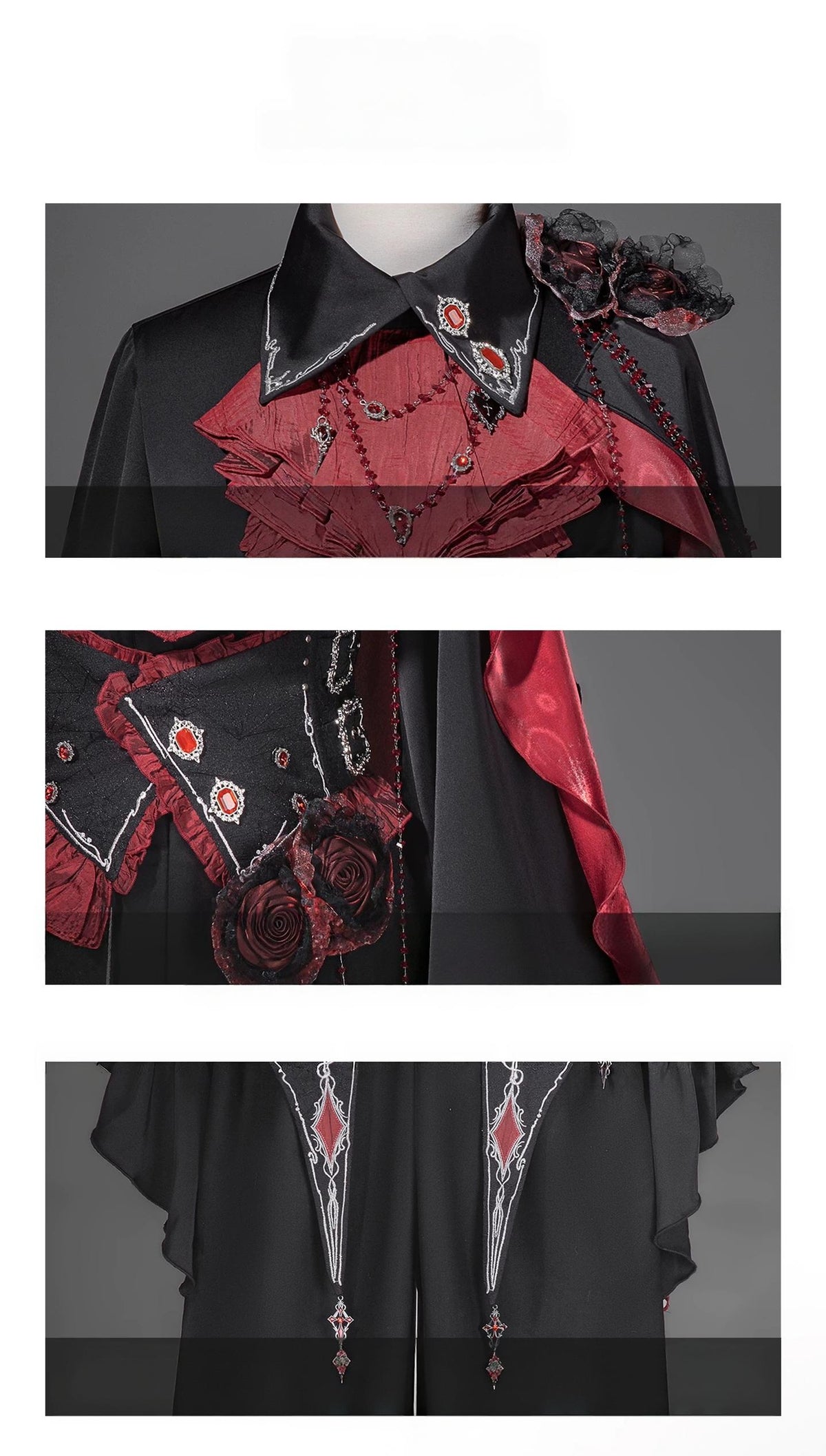 Crimson Vow - Red Black Ouji Lolita Blouse & Pants Set, Vine Embroidery 45953:869282