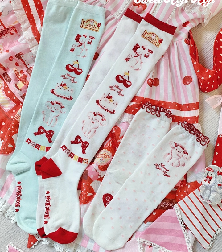 Roji Roji~Sweet Lolita Cotton Socks Japanese Printed Calf Socks