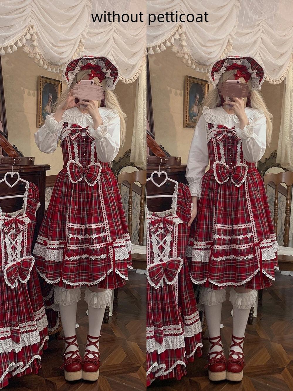 Plaid Petal Bunny - Old School Lolita Plaid JSK Dress, Side Pockets 44674:818480