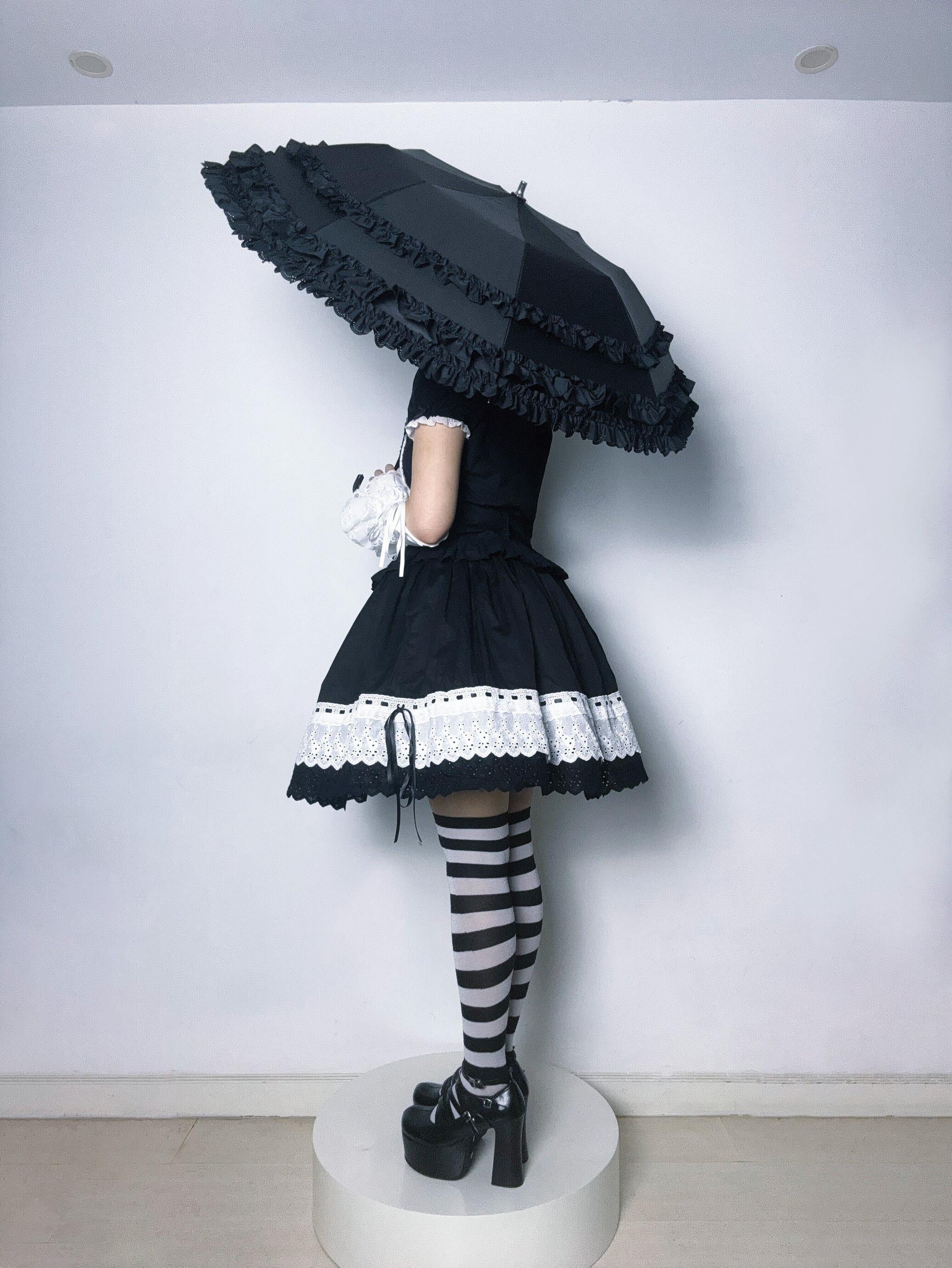 Classic Lolita Foldable Sunscreen Parasol with Ruffles