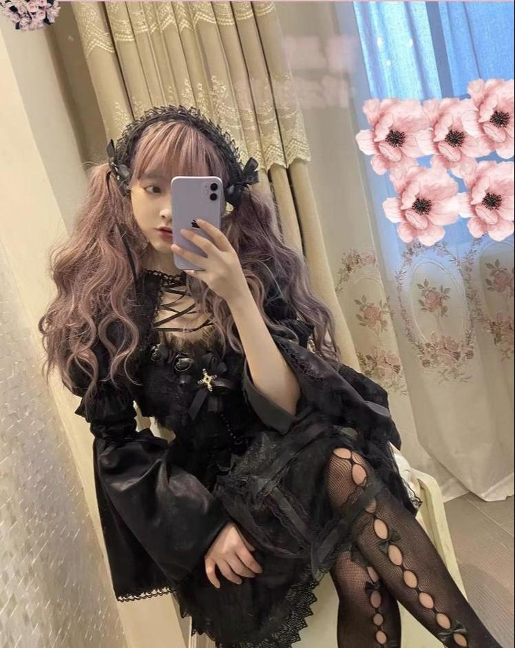 Doujiang~Rose Cage~Gothic Lolita Dress Black Suspender Dress   