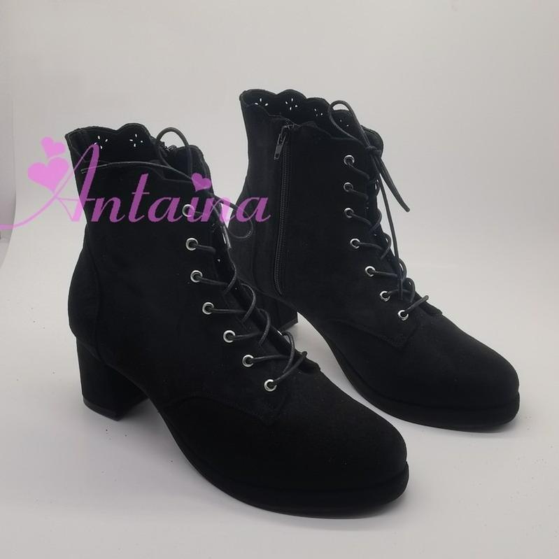 (BFM)Antaina~Retro Lolita Shoes High Heel Suede Shoes Petal Shaped Topline Customized   