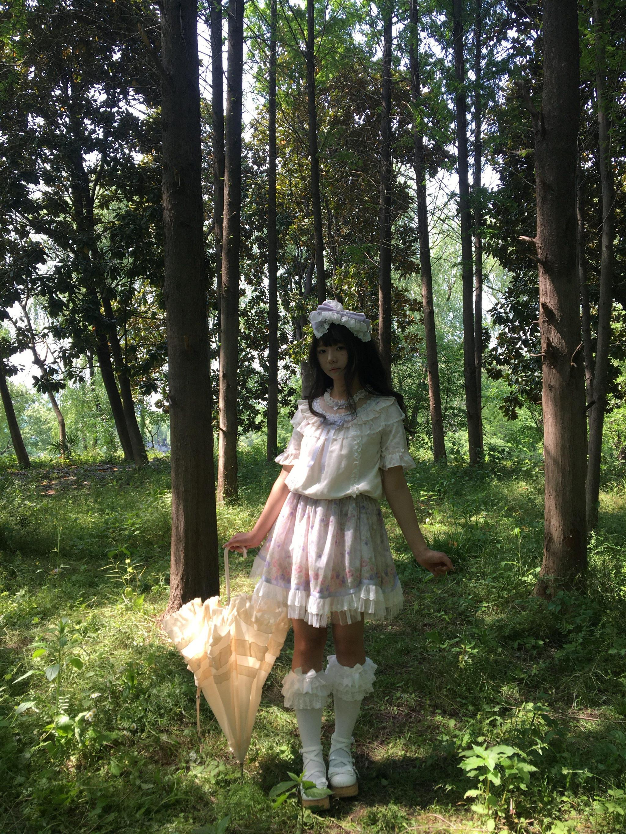Yuri's Garden - Classic Floral Printed Lolita Dress with Lace 45541:852324