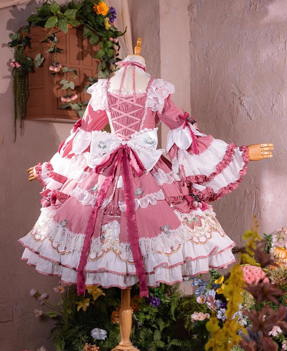 Bramble Rose - Starryberry Eden - Hime-sleeved Sweet Lolita Dress, Strawberry Embroidery 44262:801243