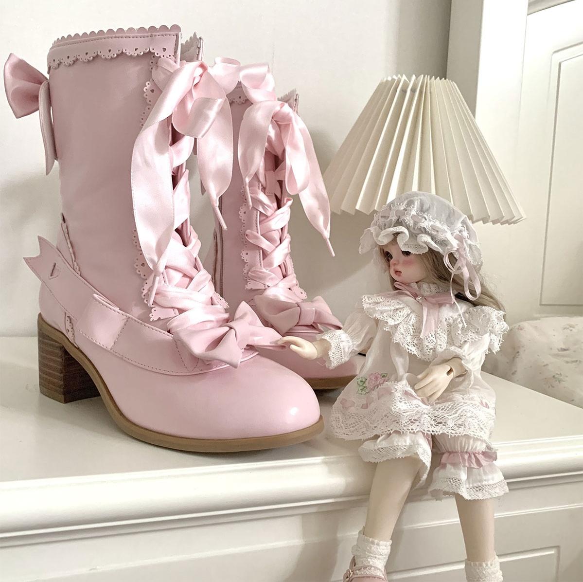 Sheep Puff - Sheepy Hooves - Kawaii Lolita Mid-Calf Boots, Side Zipper