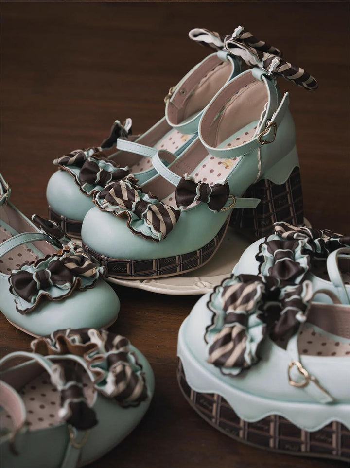 Sheep Puff~Layered Pastry~Sweet Lolita High Heel Shoes Chocolate Prints Shoes