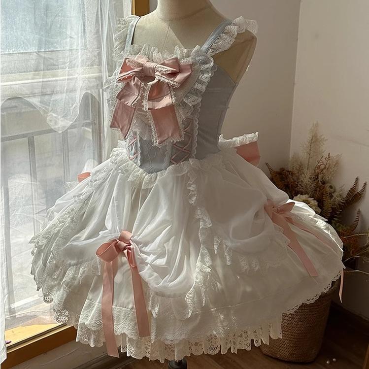 Watermelon Sparkling Water~Sweetheart Knot~Sweet Lolita JSK Dress Pink Bow Summer Dress   