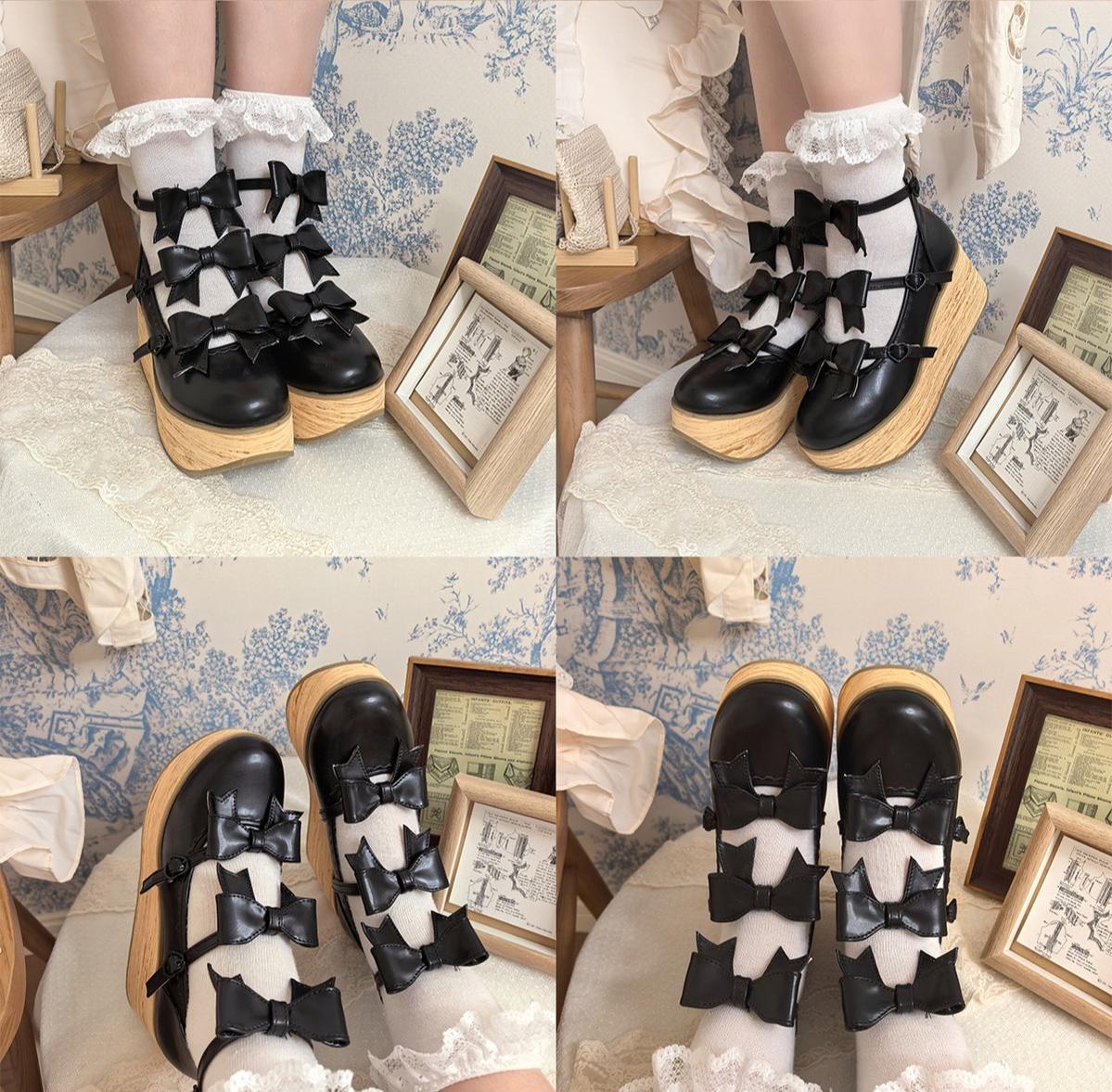MODO - Sweet Lolita High Platform Shoes, Three Bows 44182:797589