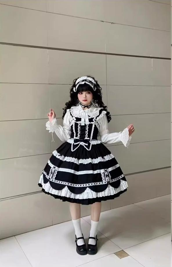Cream Petal - Cotton Old School Lolita JSK, Layered Tiered Hem 44538:812496