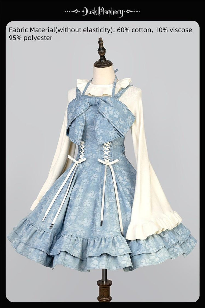 DuskProphecy~Egret 2.2-3.1 Version~Sweet Lolita Denim JSK Bust-Supporting Dress (L M S XL) 42166:729661