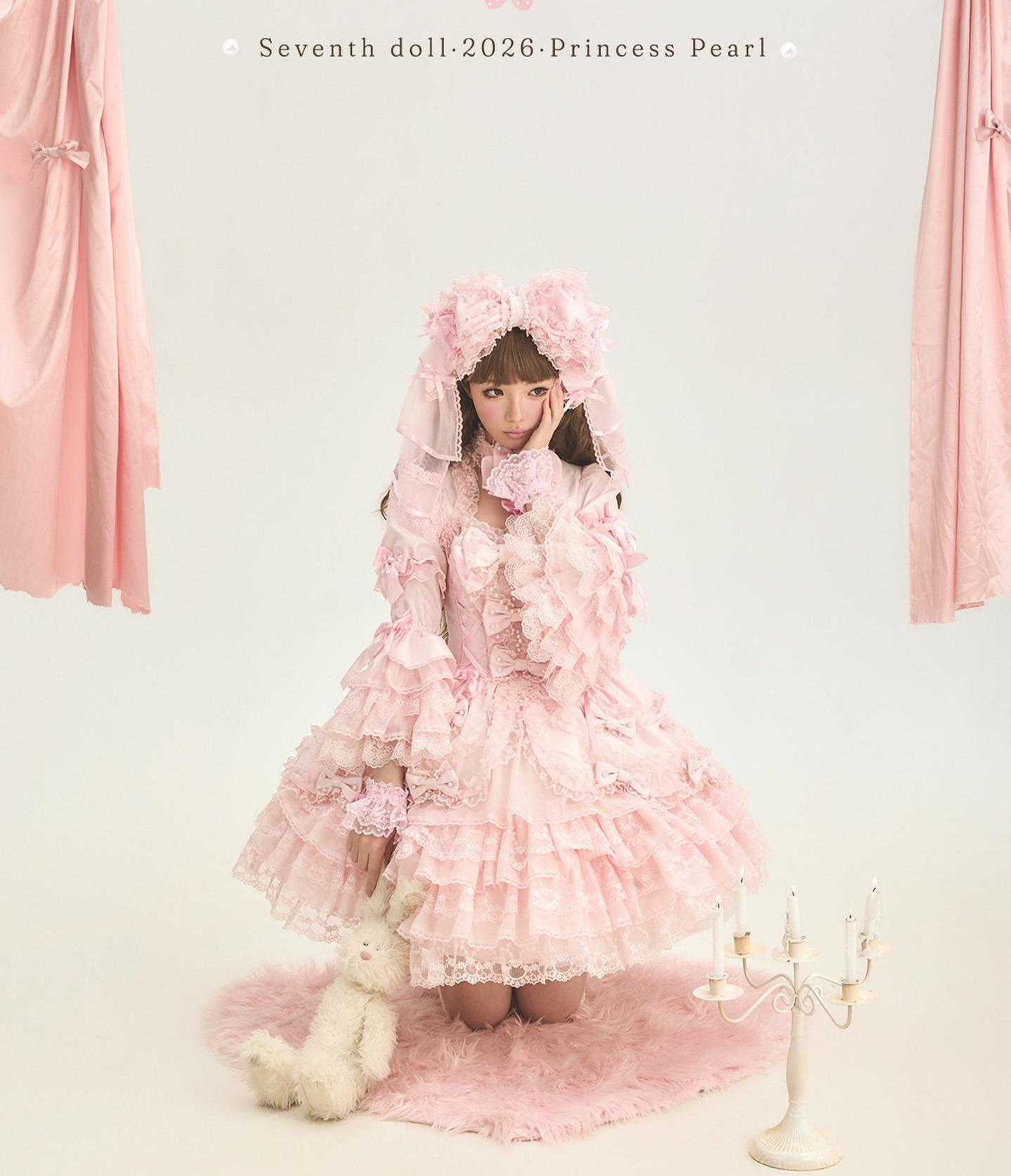 Pearl Princess - Old School Lolita Pink Dress, Pearls & Bows 45179:838276