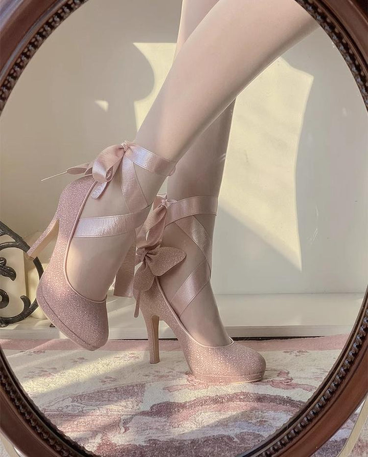 Pure Tea For Dream~Butterfly Specimen~Shiny Ballet Lolita Shoes Sweet Lolita Platform Heels   