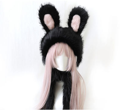 Xiaogui~Sweet Lolita Hat Bunny Ear Plush Warm Headwear M (56-58cm) Black 