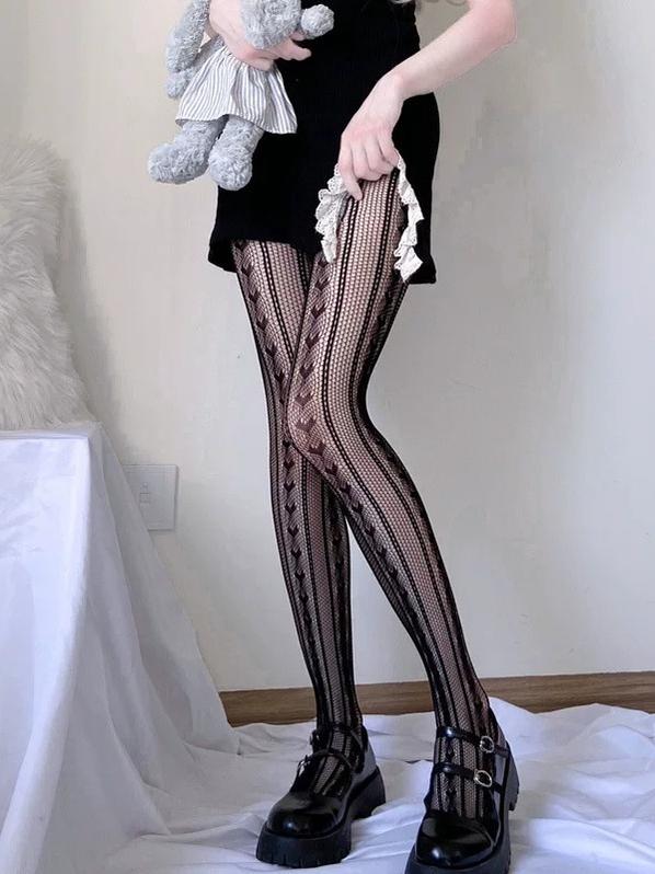 Gothic Lolita Fishnet Tights, Plus Size Friendly Black