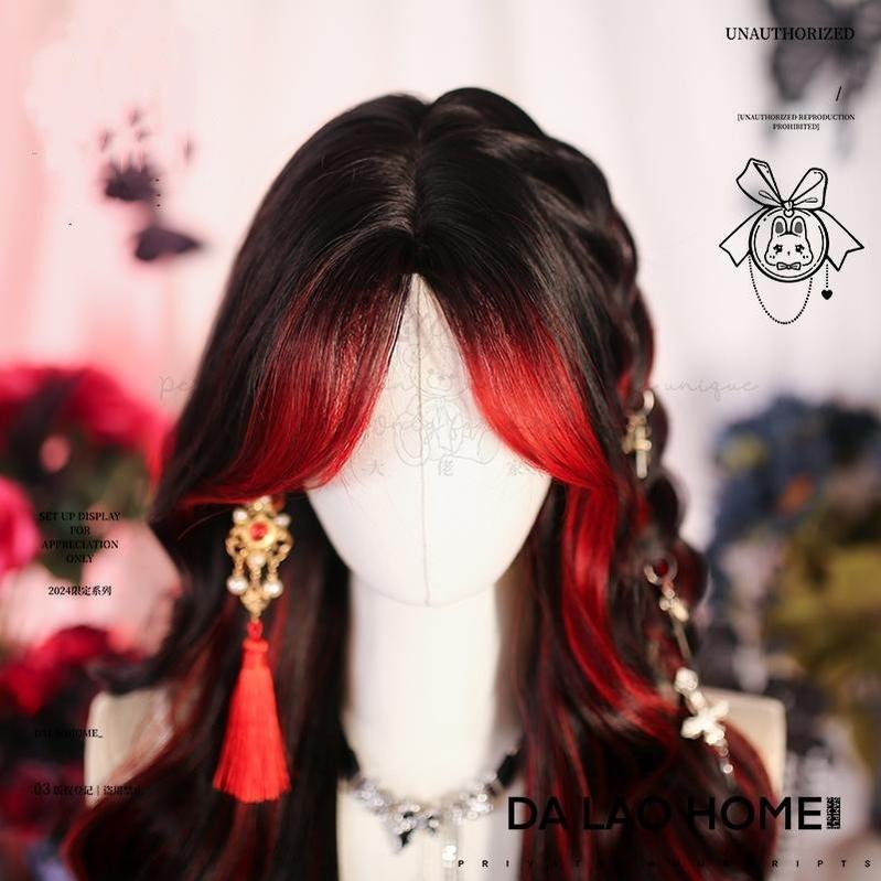 Dalao Home~Bathing Flames~Black Gothic Lolita Wig Red-black Highlighted Long Hair   