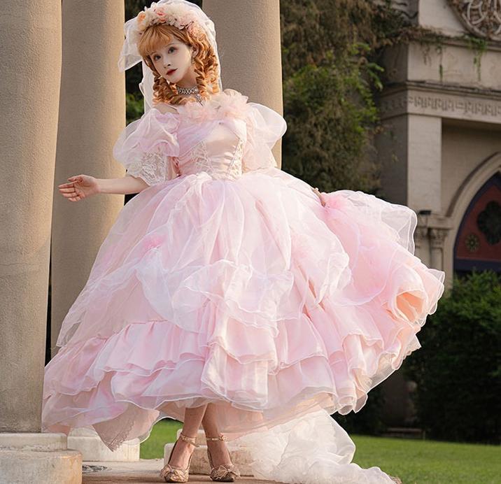 Daydream Whisper~Misty Rose Sea~Plus Size Wedding Lolita JSK with Puffy Tiered Skirt