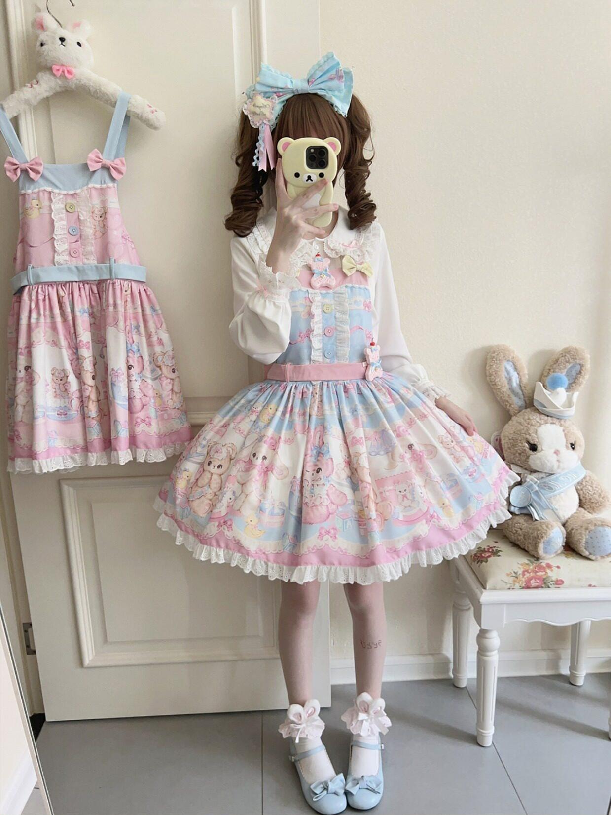 Bear Sweet - Printed Sweet Lolita Salopette Dress 44870:829578