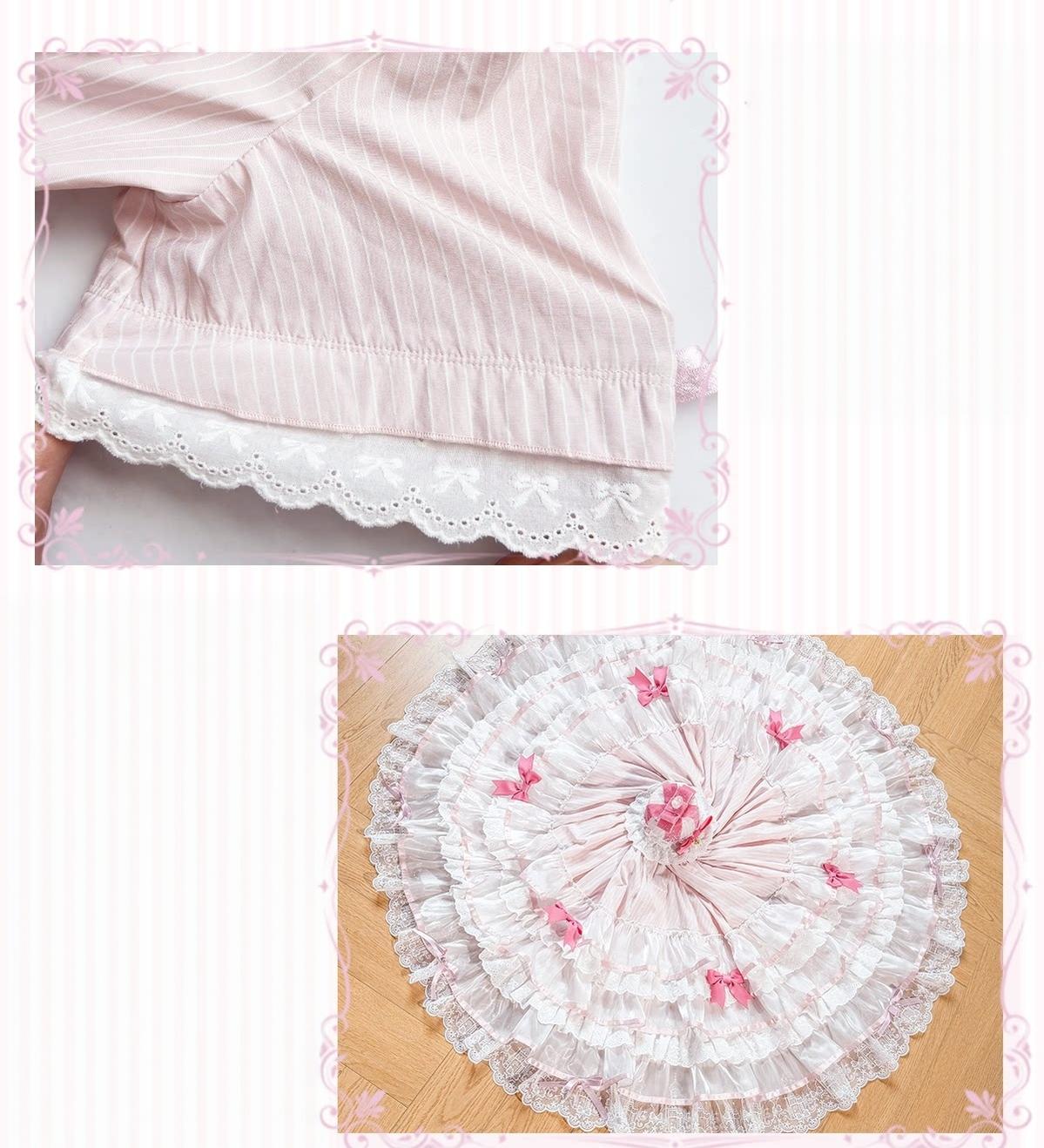 Sparkle Annie - Plus Size Sweet Lolita Top & SK Set, Cream Pink Pinstripe 45943:869256