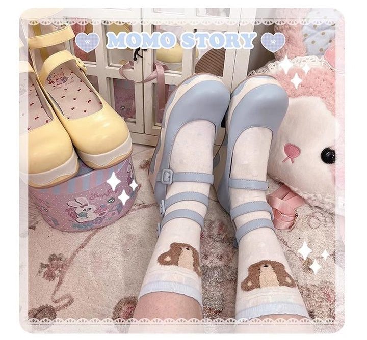 Momo~Bear Birthday Party~Kwaii Lolita Shoes Round Toe Platform Shoes   