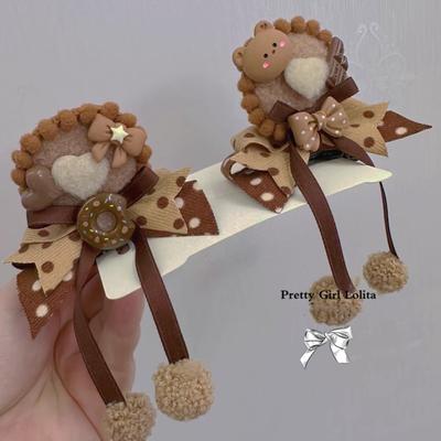 Pretty Girl Lolita~Sweet Lolita Chocolate Color Bear Headdresses a pair of side clips  