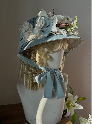 Moon gazing Lily - Classic Lolita Faux Lily Accessories Lace Lily Hat Blue