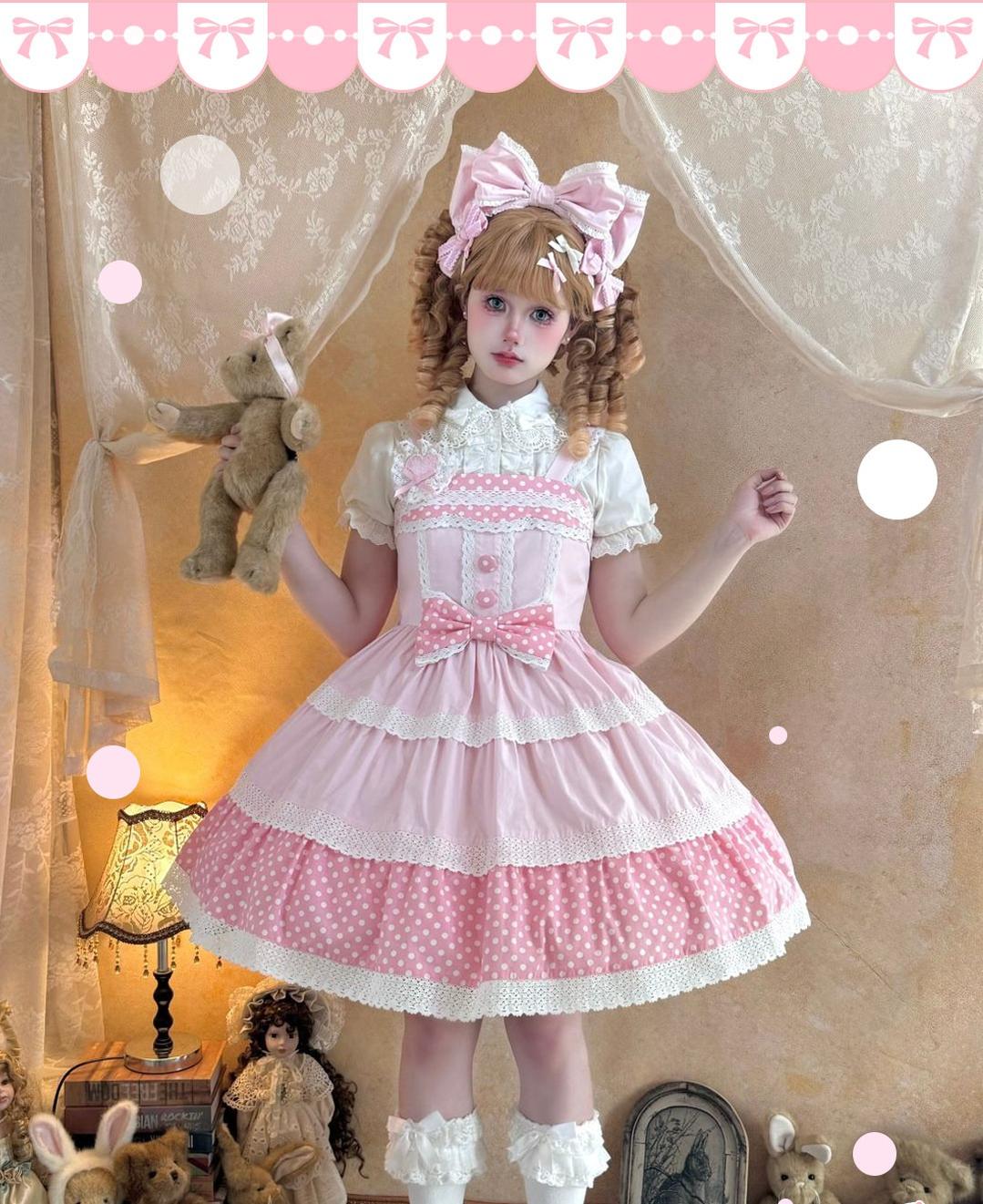 Cotton Sweet Lolita Polka Dot JSK & Salopette Dress 45589:853431