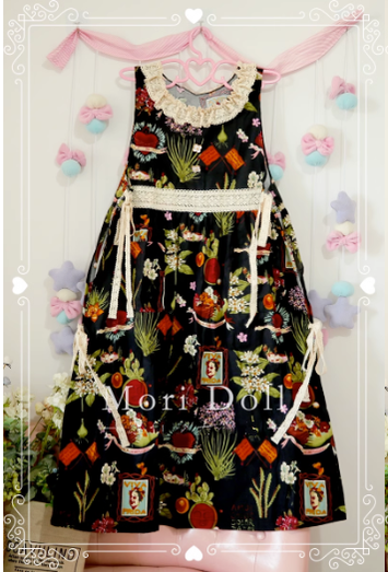 Mori Doll~Mori Style Apron~Daily Lolita Colorful Patterns Apron Dress free size tropical plants print 