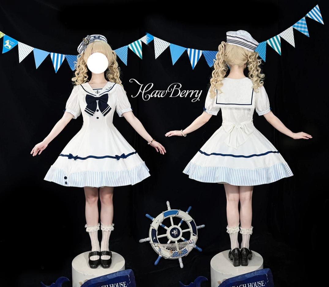 Little Sea Breeze - Summer Sailor Lolita OP Dress with Detachable Bow 45712:859234