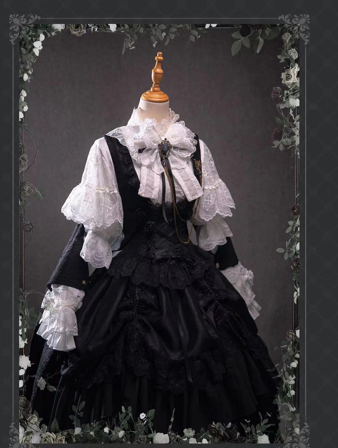 (BFM)Bramble Rose~Rose Deacon~Elegant Lolita Dress Black and White OP