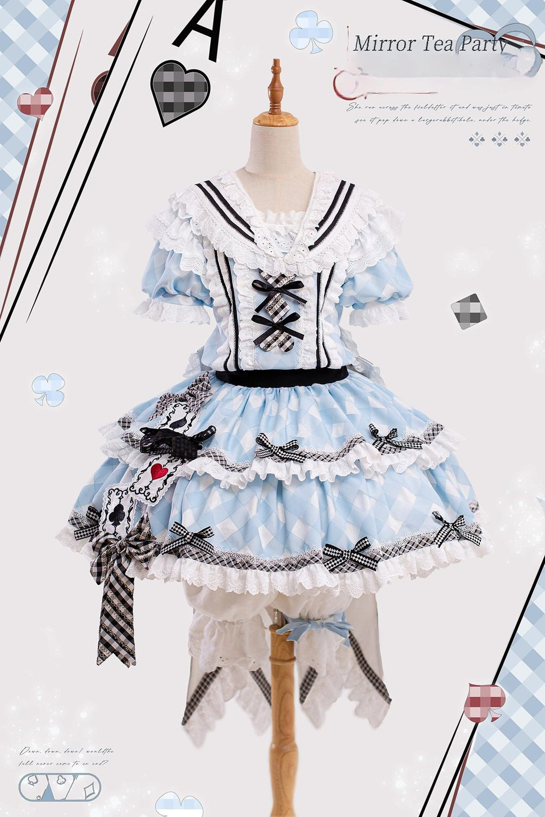 Bramble Rose~Mirror Tea Party~Sweet Lolita OP Dress Set with Sailor Collar OP Set (OP+ detachable sailor collar+ skirt decorations+ large back bow) S