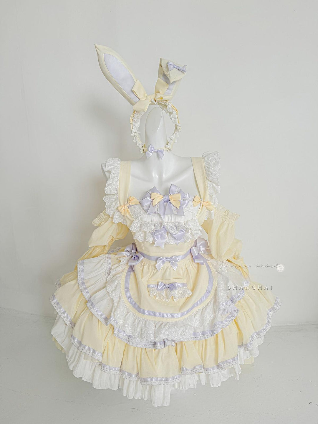 POSHEPOSE~Maid Bunny~Gorgeous Sweet Lolita OP Dress with Detachable Sleeves and Apron