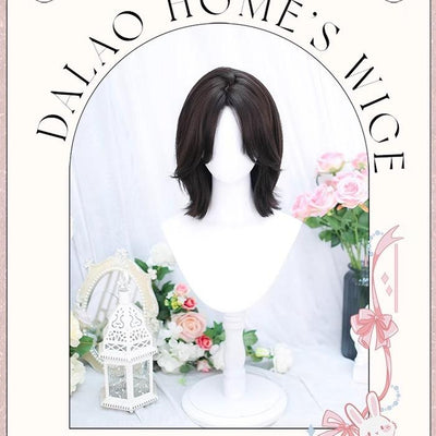 (BFM)Dalao Home~Bitter Wine~Daily Lolita Short Wig Eight-character Bangs Short Black Tea   
