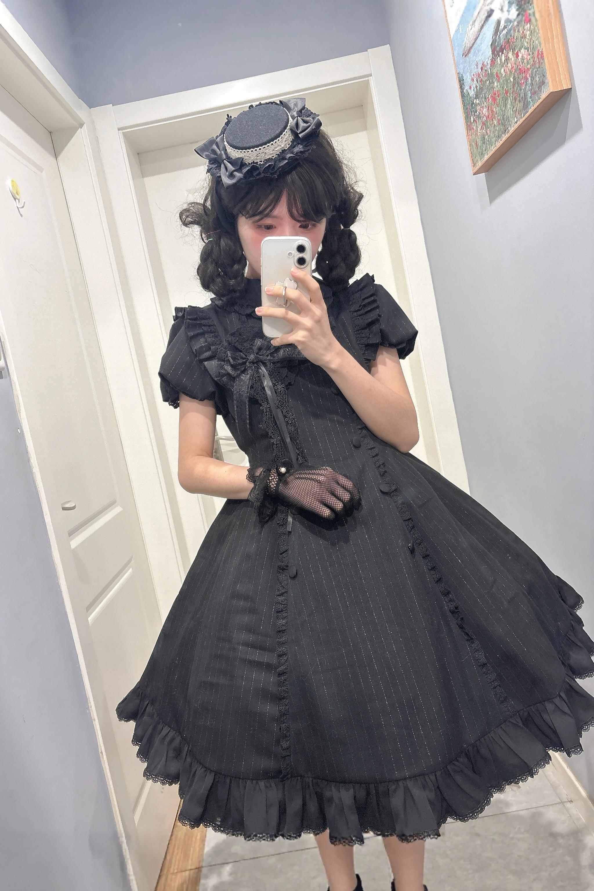 Overseas Letter - Cotton Old School Lolita OP Dress, Gingham & Stripe Patterns 45918:868189